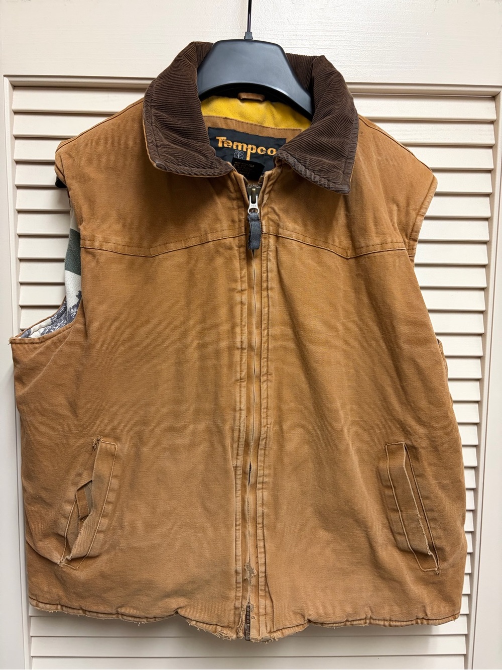 VTG Tempco Work Vest L Brown Duck Canvas Cowboy Horse Lined Distressed Pockets